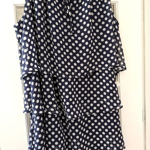 Roz & Ali navy polka dot 3tier overlay dress